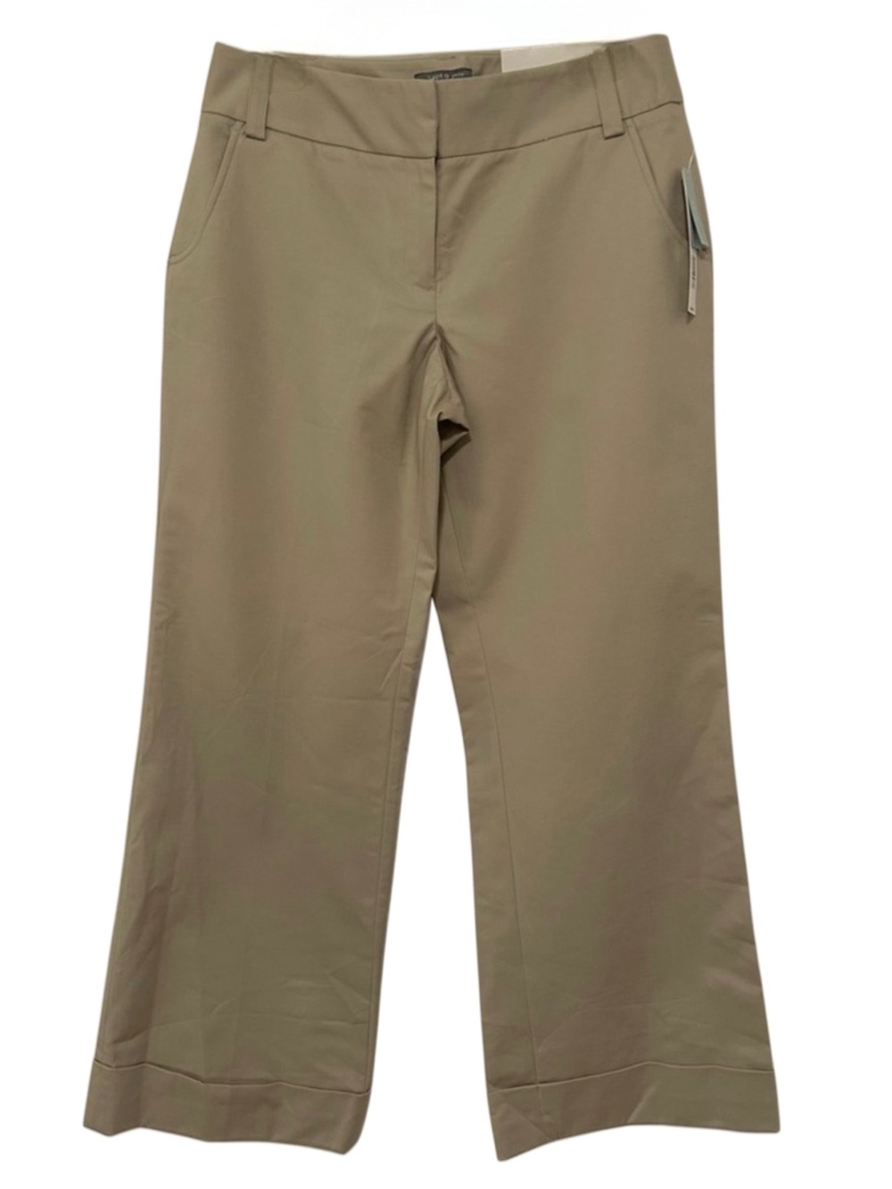 Apt 9 Petite Maxwell Khaki Trousers 10P NWT Cuffed Hem Business Casual Wide Leg